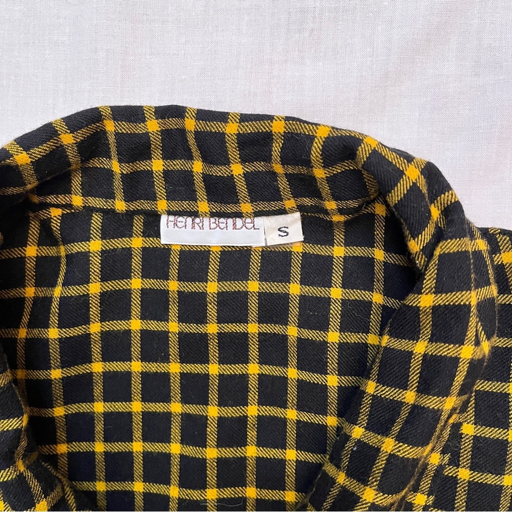Vintage Henri Bendel Plaid Button-Up Shirt Black & Yellow Gold S - Picture 6 of 10